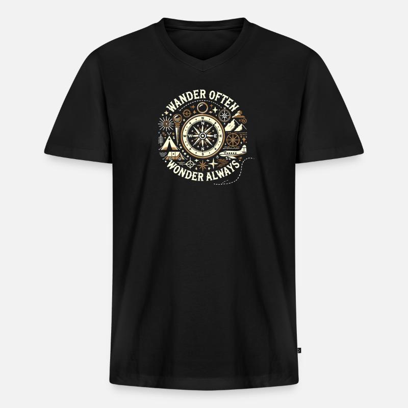 Oft wandern, immer staunen - Männer Premium Bio T-Shirt mit V-Ausschnitt - Schwarz