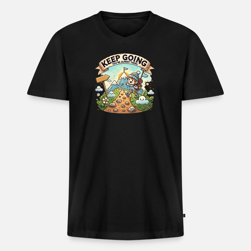 Weitergehen, Sie sind fast da - Männer Premium Bio T-Shirt mit V-Ausschnitt - Schwarz