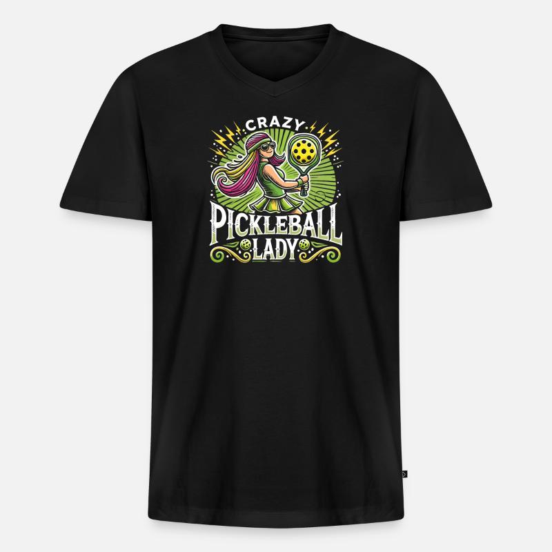 Verrückte Pickleball-Dame - Männer Premium Bio T-Shirt mit V-Ausschnitt - Schwarz