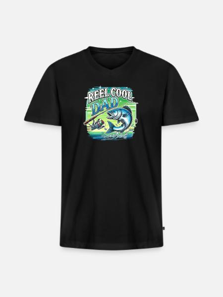 Reel Cool Dad - Männer Premium Bio T-Shirt mit V-Ausschnitt - Schwarz