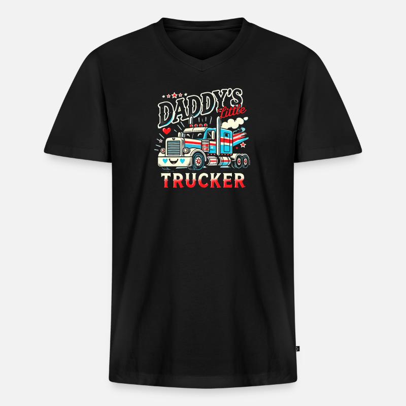 Daddys kleiner Trucker - Männer Premium Bio T-Shirt mit V-Ausschnitt - Schwarz