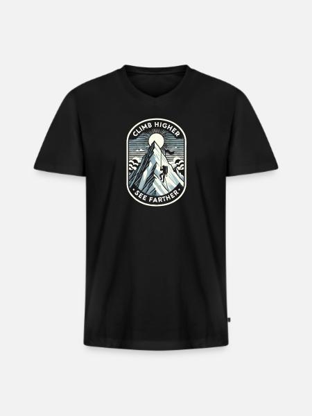 Höher klettern, weiter sehen - Männer Premium Bio T-Shirt mit V-Ausschnitt - Schwarz