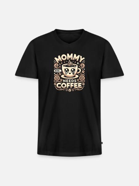 Mami braucht Kaffee - Männer Premium Bio T-Shirt mit V-Ausschnitt - Schwarz
