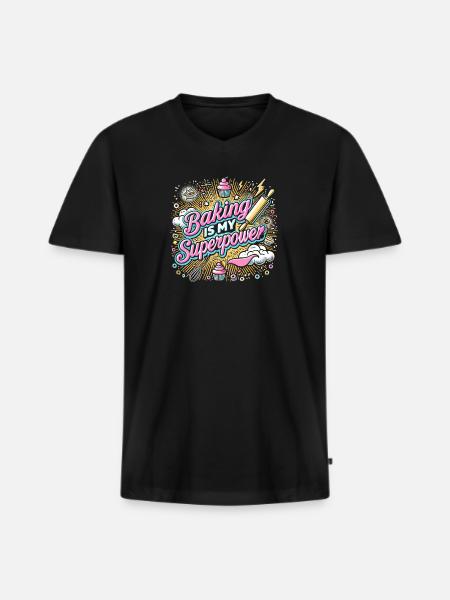Backen ist meine Superkraft - Männer Premium Bio T-Shirt mit V-Ausschnitt - Schwarz
