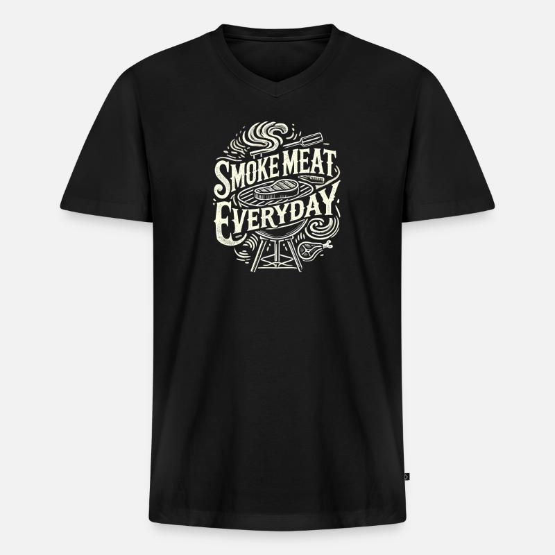 Täglich Fleisch räuchern - Männer Premium Bio T-Shirt mit V-Ausschnitt - Schwarz