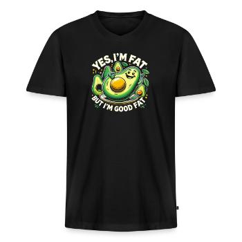Ja, ich bin fett, aber ich bin gut fett - Männer Premium Bio T-Shirt mit V-Ausschnitt - Schwarz - Vorne - Nico (187cm)