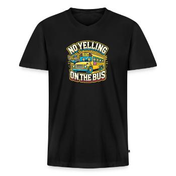 Schreien im Bus verboten - Männer Premium Bio T-Shirt mit V-Ausschnitt - Schwarz - Vorne - Nico (187cm)