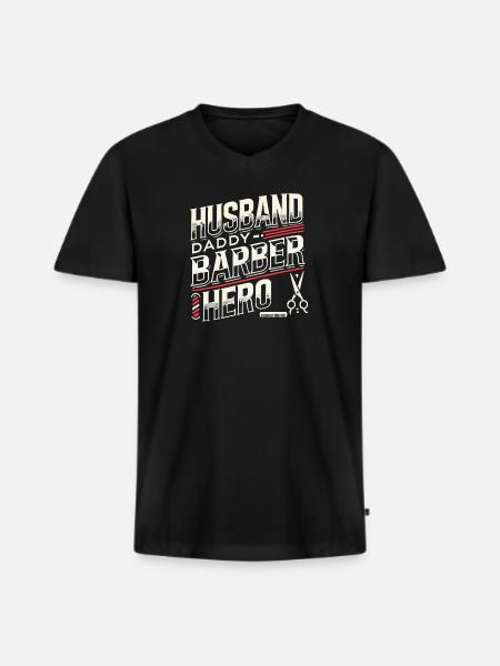 Ehemann Papa Friseur Held - Männer Premium Bio T-Shirt mit V-Ausschnitt - Schwarz