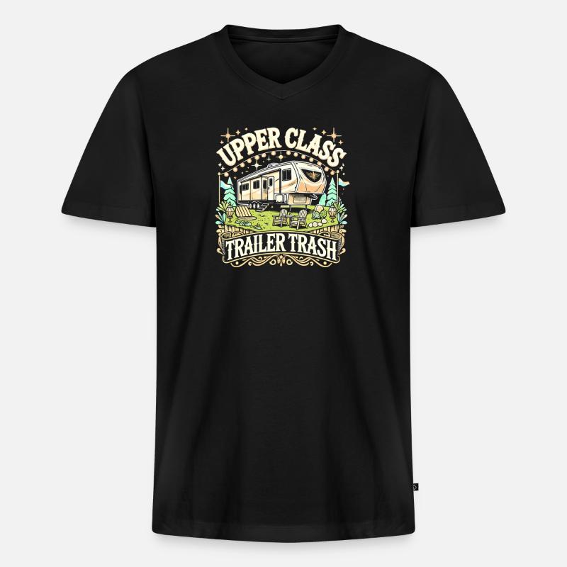 Upper Class Trailer Trash - Männer Premium Bio T-Shirt mit V-Ausschnitt - Schwarz