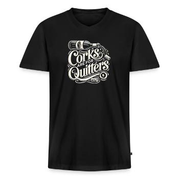 Korken sind für Drückeberger - Männer Premium Bio T-Shirt mit V-Ausschnitt - Schwarz - Vorne - Nico (187cm)