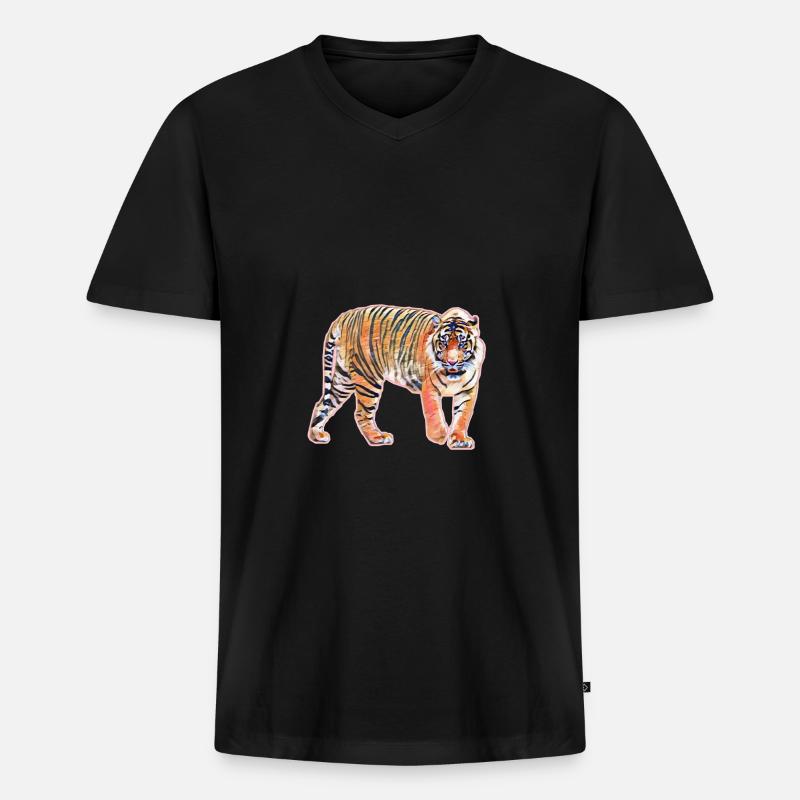 Tiger - Männer Premium Bio T-Shirt mit V-Ausschnitt - Schwarz