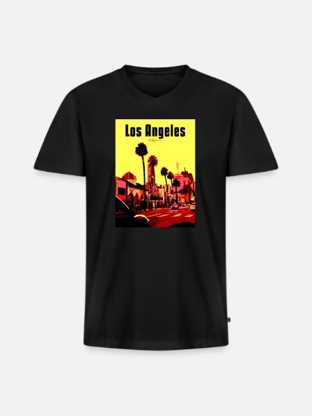 Los Angeles PopArt Street Scene - Men's Premium Organic T-shirt with V-neck - black