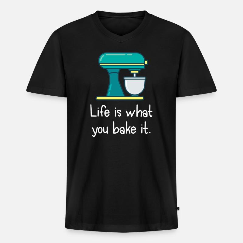 Das Leben ist, was du backst. - Männer Premium Bio T-Shirt mit V-Ausschnitt - Schwarz