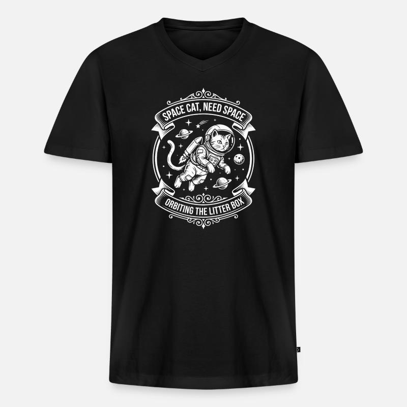 Space Cat – Need Space - Männer Premium Bio T-Shirt mit V-Ausschnitt - Schwarz