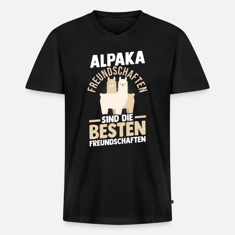 Alpaka - Männer Premium Bio T-Shirt mit V-Ausschnitt - Schwarz