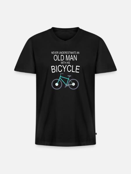 Old man with bicycle - Men's Premium Organic T-shirt with V-neck - black