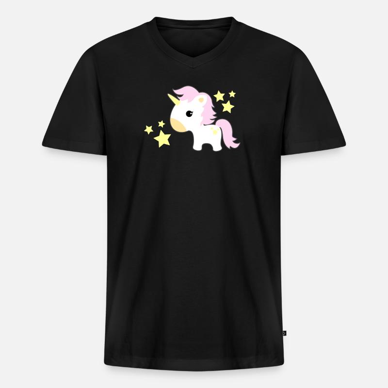 Einhorn - Männer Premium Bio T-Shirt mit V-Ausschnitt - Schwarz