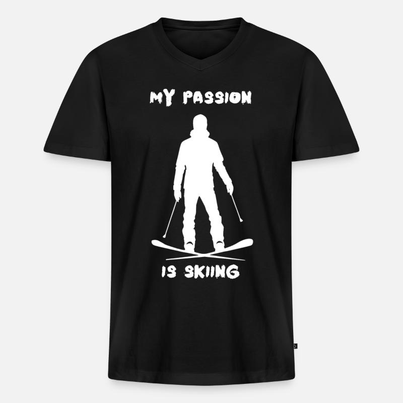 My passion is Skiing - Männer Premium Bio T-Shirt mit V-Ausschnitt - Schwarz
