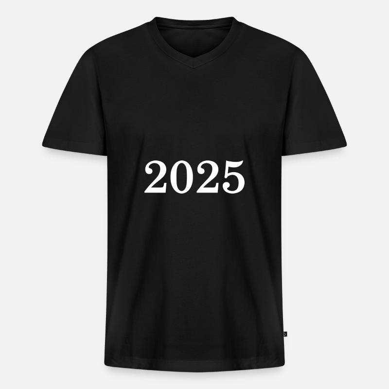 2025 Silvester Neujahr weiß - Männer Premium Bio T-Shirt mit V-Ausschnitt - Schwarz