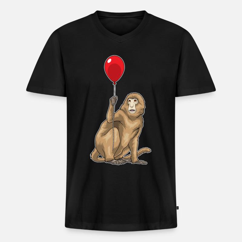 Affe Luftballon - Männer Premium Bio T-Shirt mit V-Ausschnitt - Schwarz