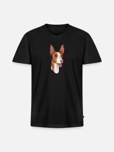 Podenco Hundekopfporträt - Männer Premium Bio T-Shirt mit V-Ausschnitt - Schwarz