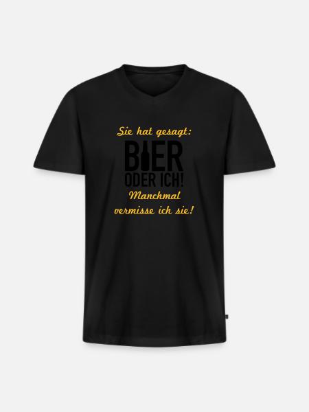 Bier oder ich - Männer Premium Bio T-Shirt mit V-Ausschnitt - Schwarz