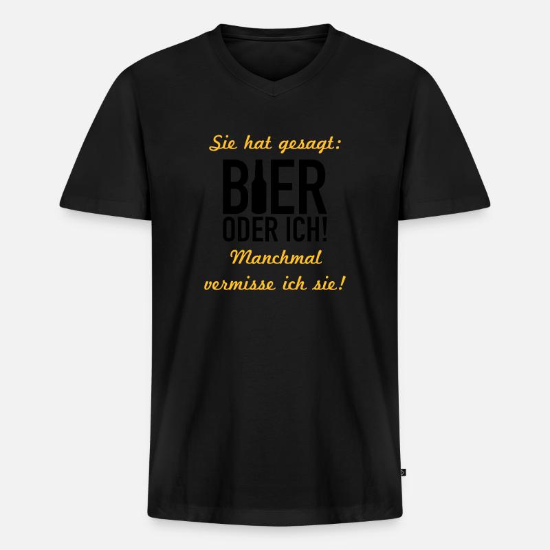 Bier oder ich - Männer Premium Bio T-Shirt mit V-Ausschnitt - Schwarz