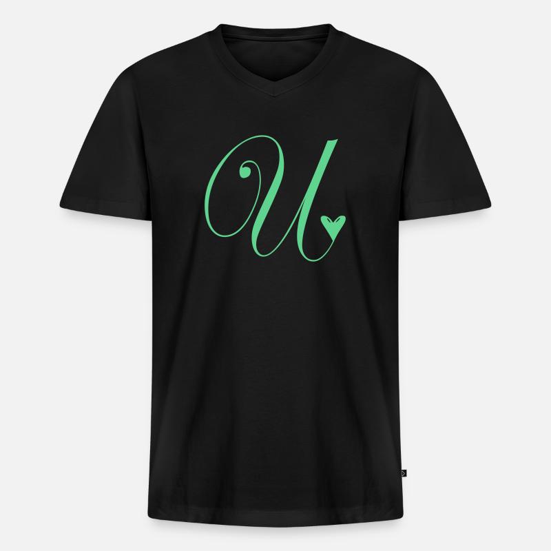 Monogramm U Herz Ranke - Männer Premium Bio T-Shirt mit V-Ausschnitt - Schwarz