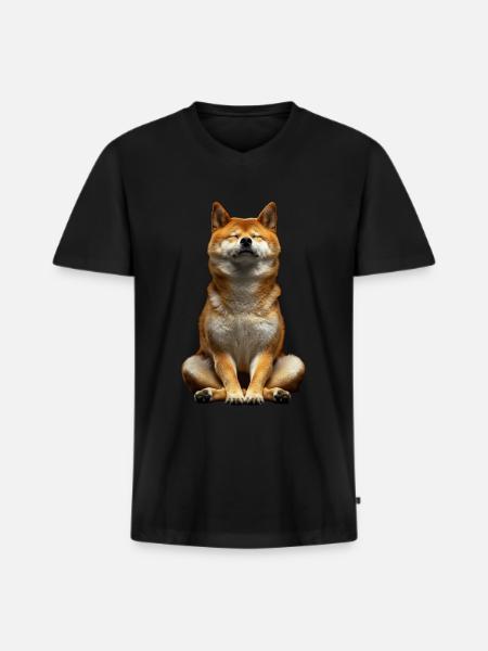 Shiba Inu - Männer Premium Bio T-Shirt mit V-Ausschnitt - Schwarz