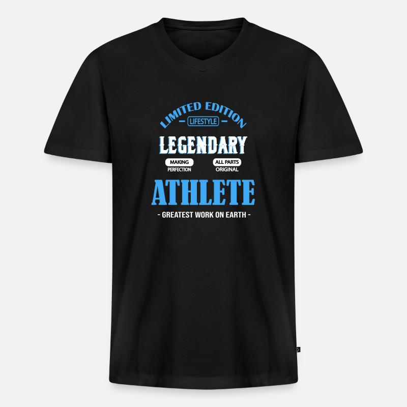 ATHLET - Männer Premium Bio T-Shirt mit V-Ausschnitt - Schwarz