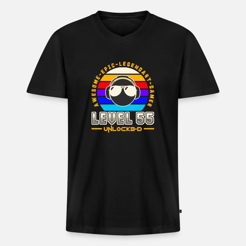 Stufe 55 - Männer Premium Bio T-Shirt mit V-Ausschnitt - Schwarz