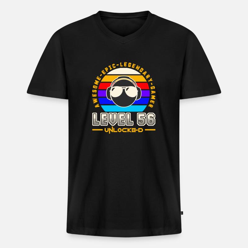 Stufe 56 - Männer Premium Bio T-Shirt mit V-Ausschnitt - Schwarz