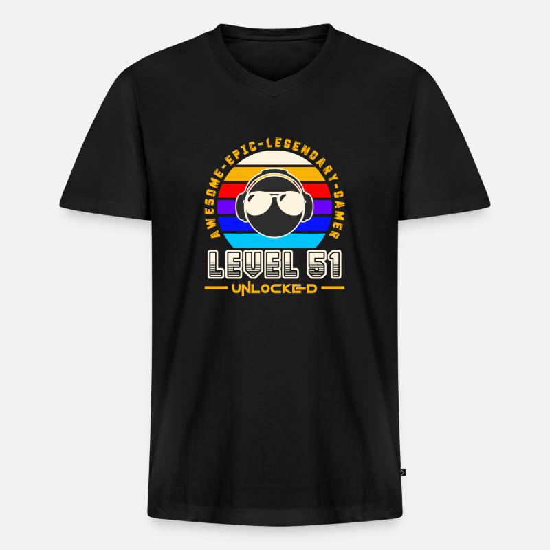 Stufe 51 - Männer Premium Bio T-Shirt mit V-Ausschnitt - Schwarz
