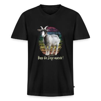 Hopp die Ziege marsch ! - Männer Premium Bio T-Shirt mit V-Ausschnitt - Schwarz - Vorne - Nico (187cm)