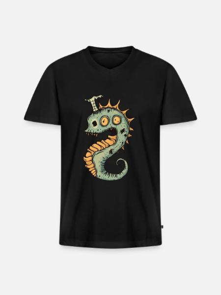 Hippocampe Halloween Drôle Zombie - T-shirt encolure en V Premium bio Homme - noir