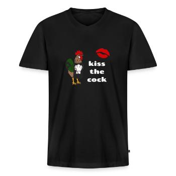 Baiser le coq - T-shirt encolure en V Premium bio Homme - noir - Devant - Nico (187cm)