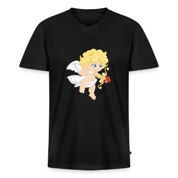 Cupidon - T-shirt encolure en V Premium bio Homme - noir - Devant - Nico (187cm)