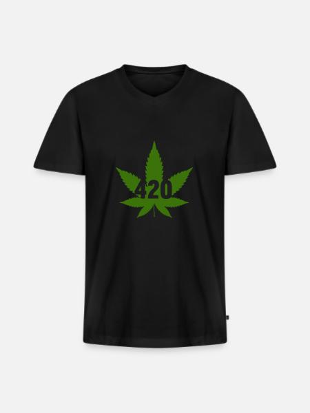CANNABIS MARIHUANA HANFBLATT 420 - Men's Premium Organic T-shirt with V-neck - black