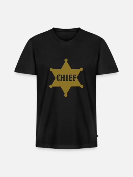Chief - Männer Premium Bio T-Shirt mit V-Ausschnitt - Schwarz