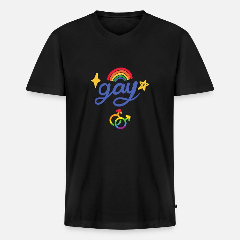 Schwuler Regenbogen - Männer Premium Bio T-Shirt mit V-Ausschnitt - Schwarz
