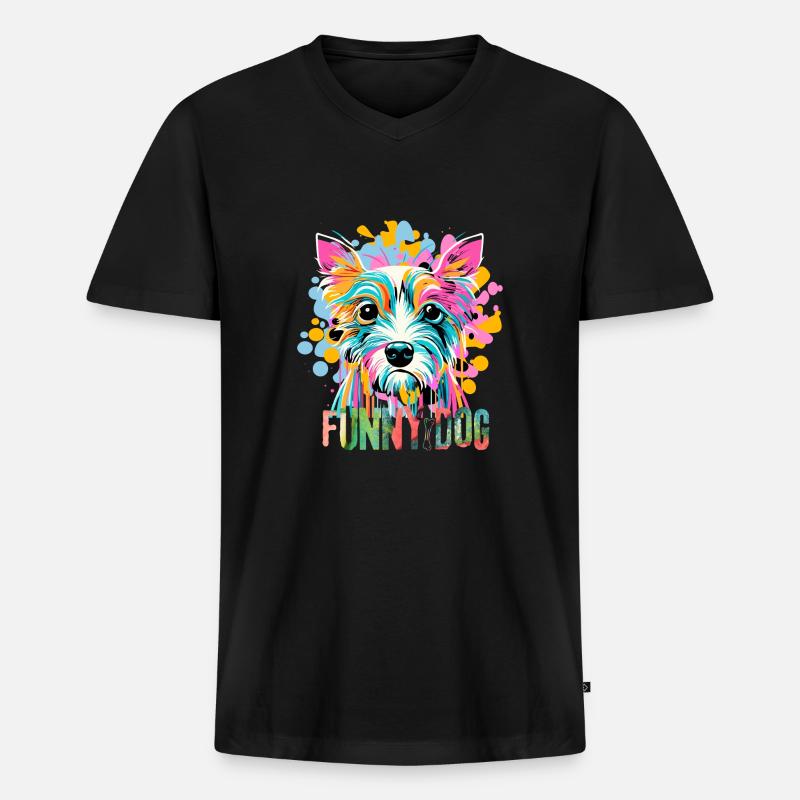 Hunderasse Bunte Pop Art - Männer Premium Bio T-Shirt mit V-Ausschnitt - Schwarz