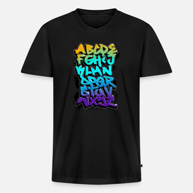 GRAFFITI-ALPHABET - Männer Premium Bio T-Shirt mit V-Ausschnitt - Schwarz