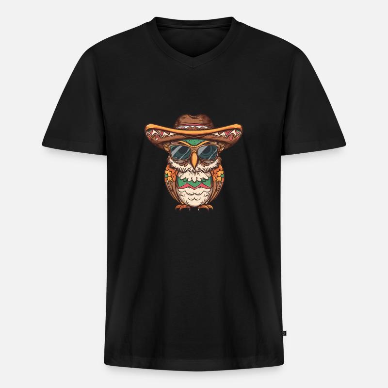 Eule Lustig Sombrero - Männer Premium Bio T-Shirt mit V-Ausschnitt - Schwarz