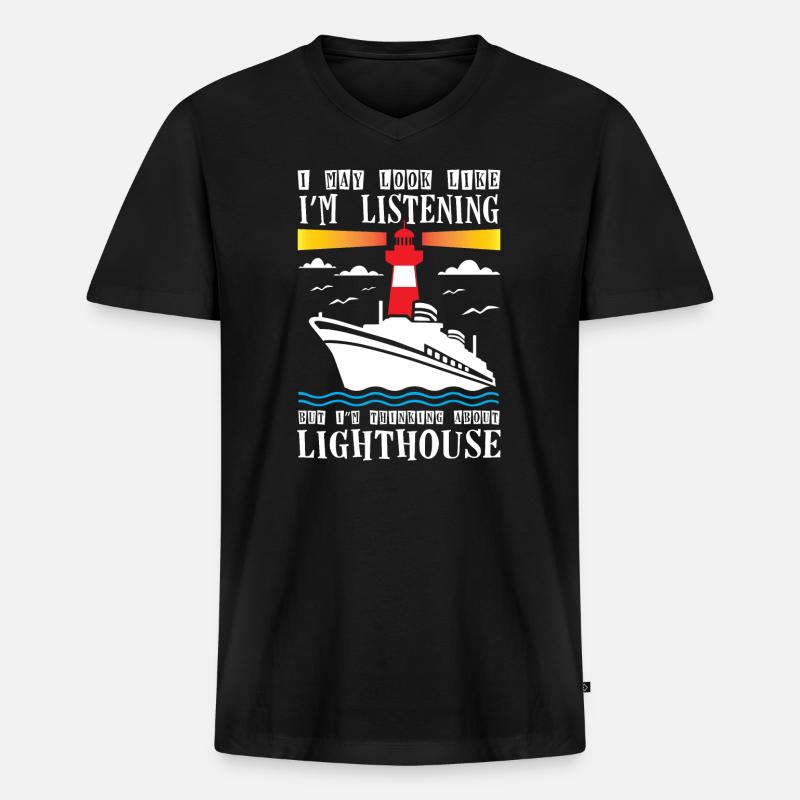 Thinking About Lighthouse Lovers Lighthouse - Männer Premium Bio T-Shirt mit V-Ausschnitt - Schwarz