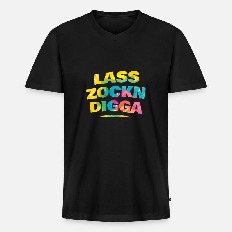 Lass zockn, Digga! 🎮😎 - Männer Premium Bio T-Shirt mit V-Ausschnitt - Schwarz