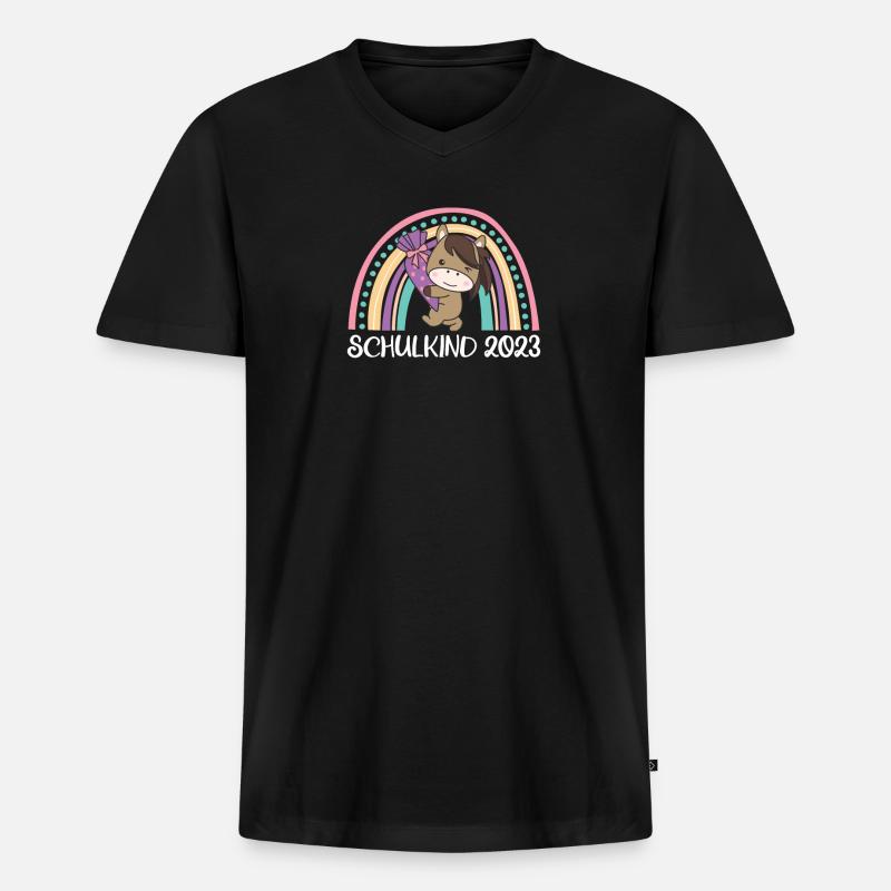 Schulkind 2023 Einschulung Pferd Schule - Männer Premium Bio T-Shirt mit V-Ausschnitt - Schwarz