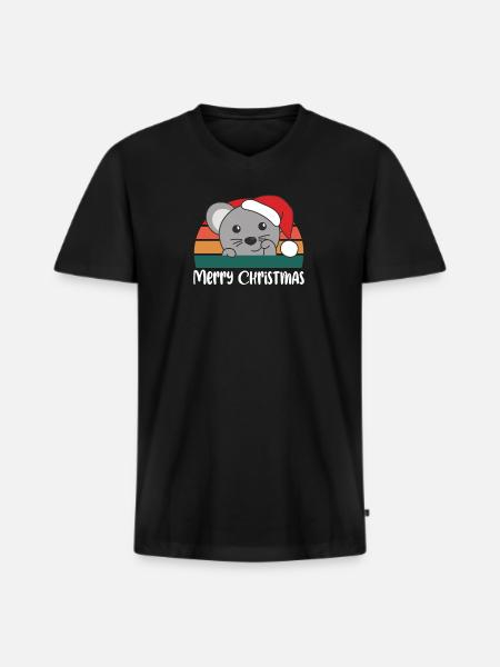 Joyeux Noël Retro Mouse Noël - T-shirt encolure en V Premium bio Homme - noir