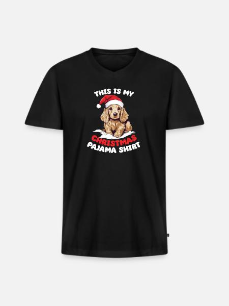 Cocker Spaniel Noël Pyjama Chiens - T-shirt encolure en V Premium bio Homme - noir