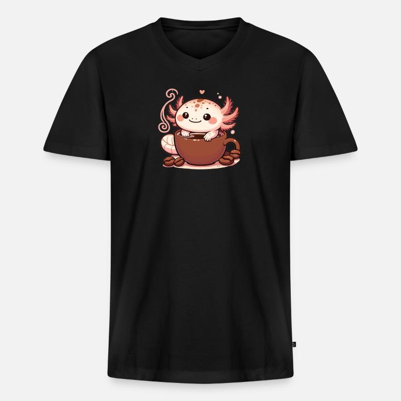 Kaffeebohnen mit Kaffee Axolotl - Männer Premium Bio T-Shirt mit V-Ausschnitt - Schwarz