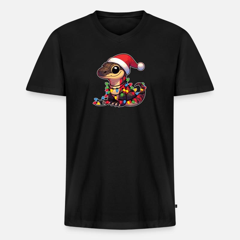 Weihnachten Lichterkette Komodowaran - Männer Premium Bio T-Shirt mit V-Ausschnitt - Schwarz